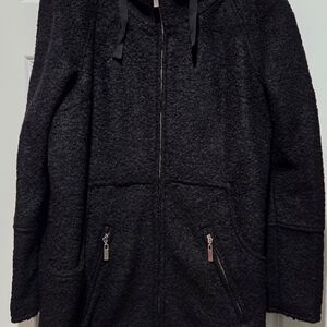 New York & Company Black Wool/Polyester Hooded Coat